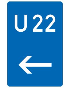 Verkehrszeichen 460-11 Bedarfsumleitung hier links mit individueller Umleitungsnummer und Richtungspfeil nach links.
