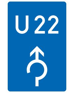 Blaues Verkehrszeichen 460-31 mit individueller U-Nummer und weißem Kreisverkehrspfeil für die Geradeausfahrt