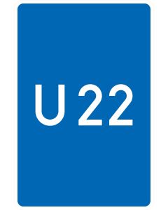 Blaues Verkehrszeichen Nr. 460-50 mit weißer Umleitungsnummer U22 ohne Pfeilsymbol