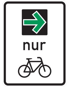 Verkehrszeichen 721 Grünpfeilschild nur für Radverkehr mit Fahrrad-Symbol für Rechtsabbiegen bei Rot.
