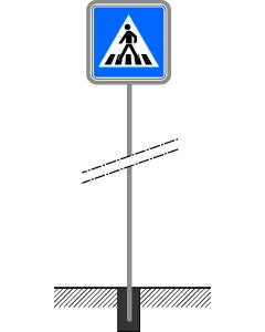 Skizze Rohrständer aus feuerverzinktem Stahl für Schildtypen 242 bis 365 und 590 mit variable Rohrdurchmesser