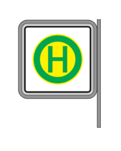 „Rohrständer als Fahne mit montiertem Verkehrsschild (Haltestelle) in Fahnenform