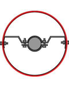 Technische Illustration einer runden Leitpfosten-Säule mit Rohrschellen-Befestigung