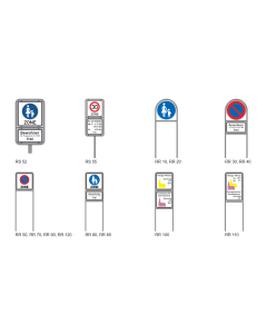 Übersicht der Rohrrahmen-Modelle RS und RR mit verschiedenen Beispiel-Verkehrsschildern