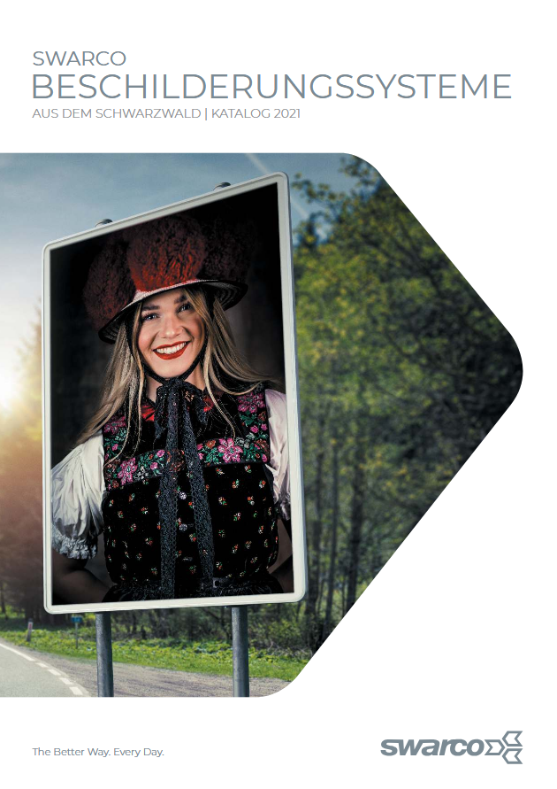 SWARCO Beschilderungssysteme Katalog 2021 mit digitalem Werbeschild im Schwarzwald
